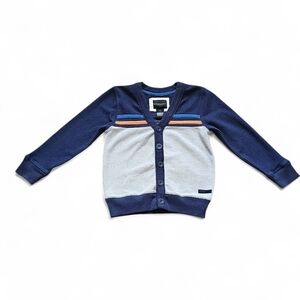 Sean John Boys’ Button-Up Cardigan Sweater Size 5 Navy & Gray Colorblock